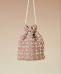 Shafaq: Pink Hand-Embroidered Pearl & Sequin Net Potli Bag