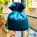Neelum Handcrafted Velvet Potli Bag with Golden Beaded Accents – Emerald Teal (Customizable)