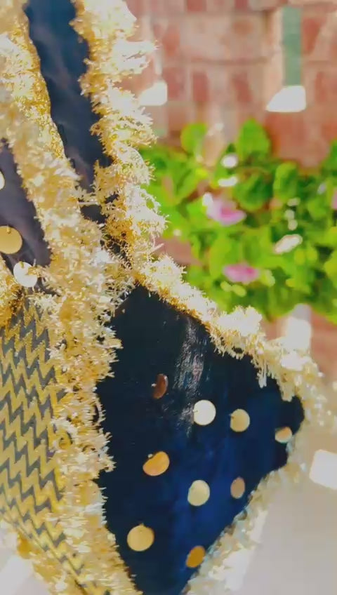 Surmai: Black & Gold Chevron Hand-Embellished Potli