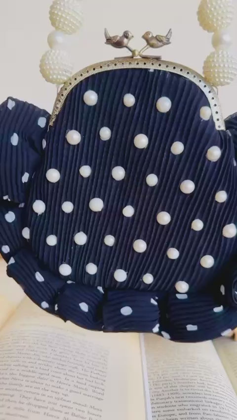 The Dotty Diva: Vintage-Inspired Pearl & Polka Dot Frame Clutch