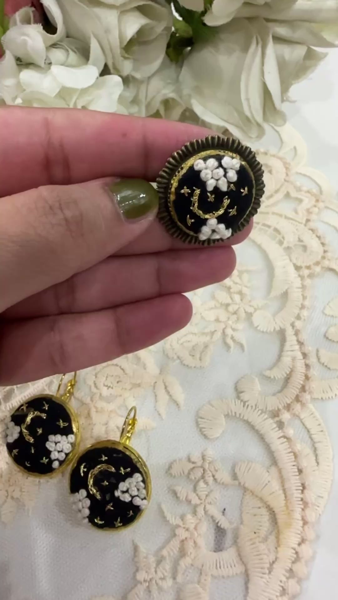 Midnight Stardust Hand-Embroidered Celestial Statement Ring
