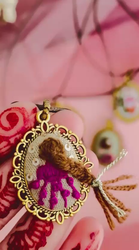Rapunzel Hand-Embroidered Braid Pendant – Fairytale Inspired Gold Cameo Necklace