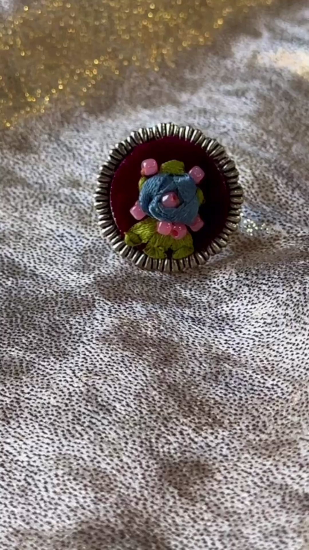 Royal Plum Ribbon-Work Velvet Ring