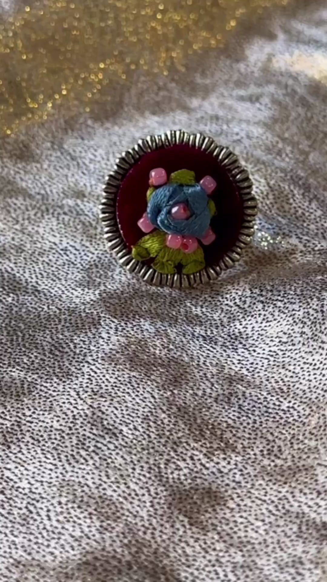 Royal Plum Ribbon-Work Velvet Ring