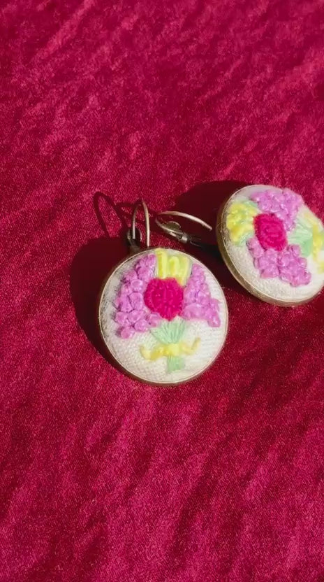 Hand-Embroidered Floral Earrings | French Knot Flower Bouquet Jewelry | Handmade Boho Dangle Earrings for Women