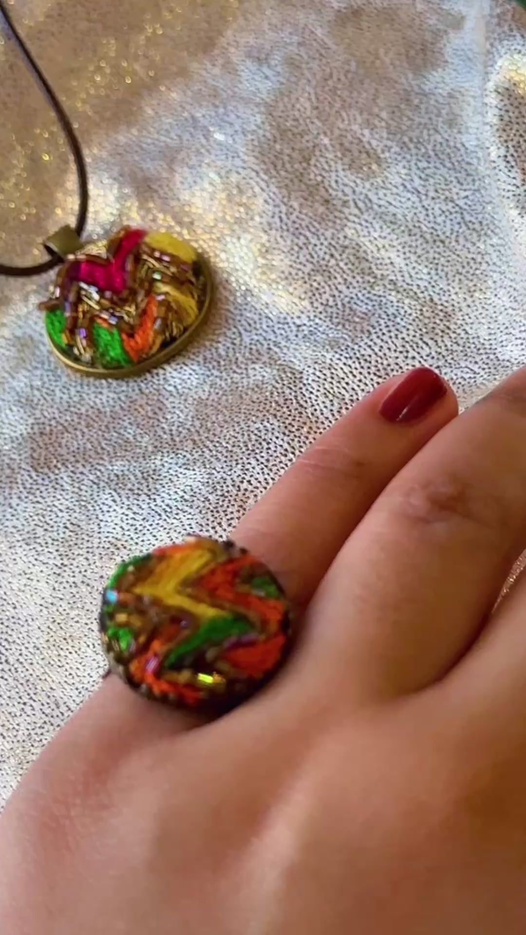 Vintage Filigree Hand-Embroidered "Sunset Zigzag" Ring