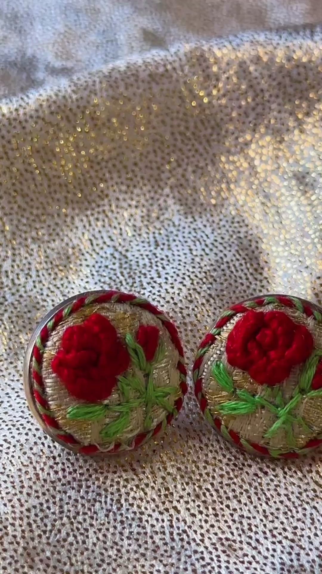 Scarlet Rose Hand-Embroidered Studs