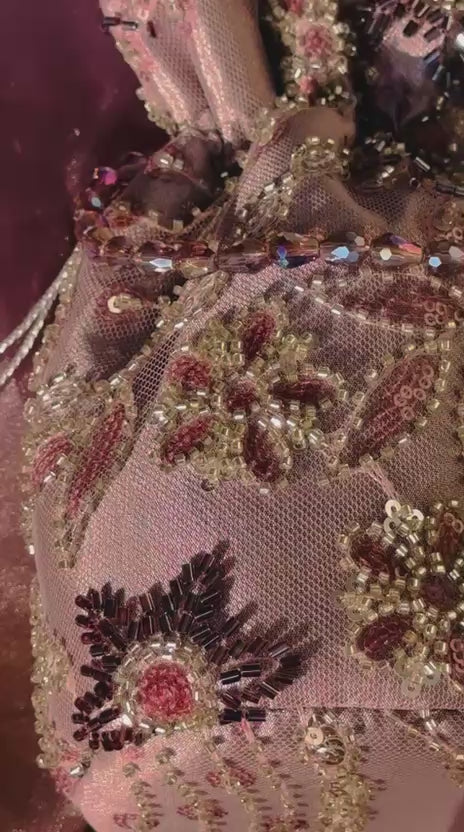 Dur-e-Nayab: Radiant Rose & Pearl Hand-Embellished Potli
