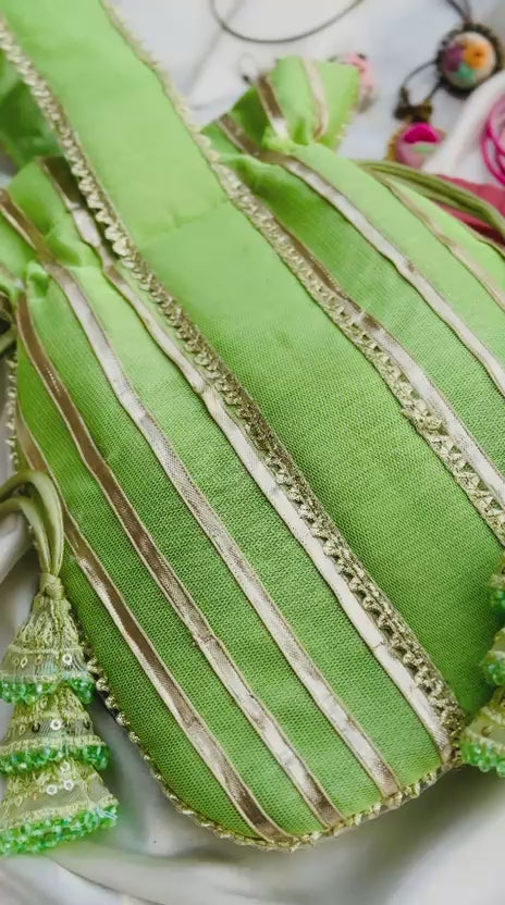 Shabnam: Lime Green Zari Gota Patti Wedding Clutch