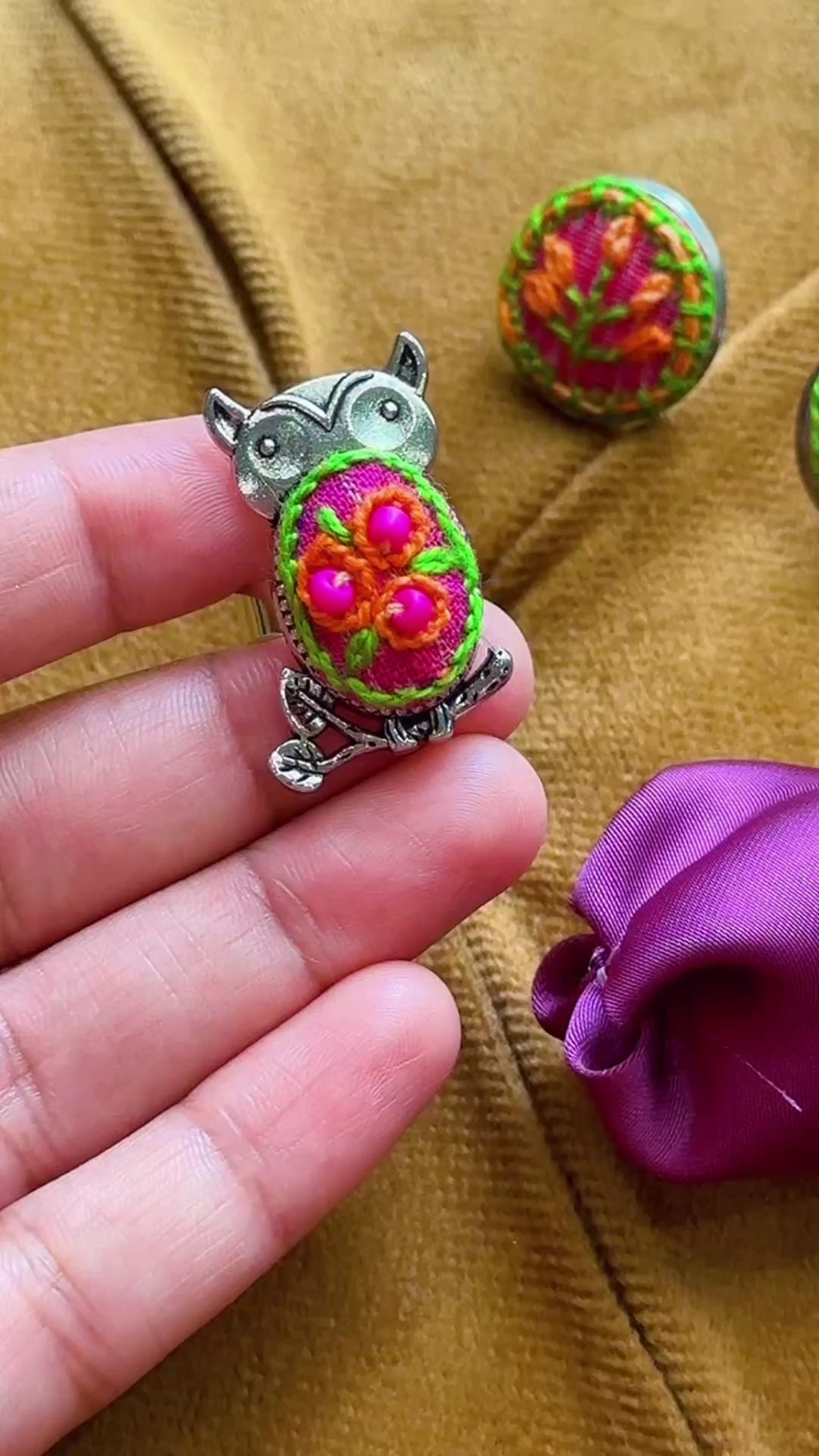 Whimsical "Hoot" Hand-Embroidered Owl Ring