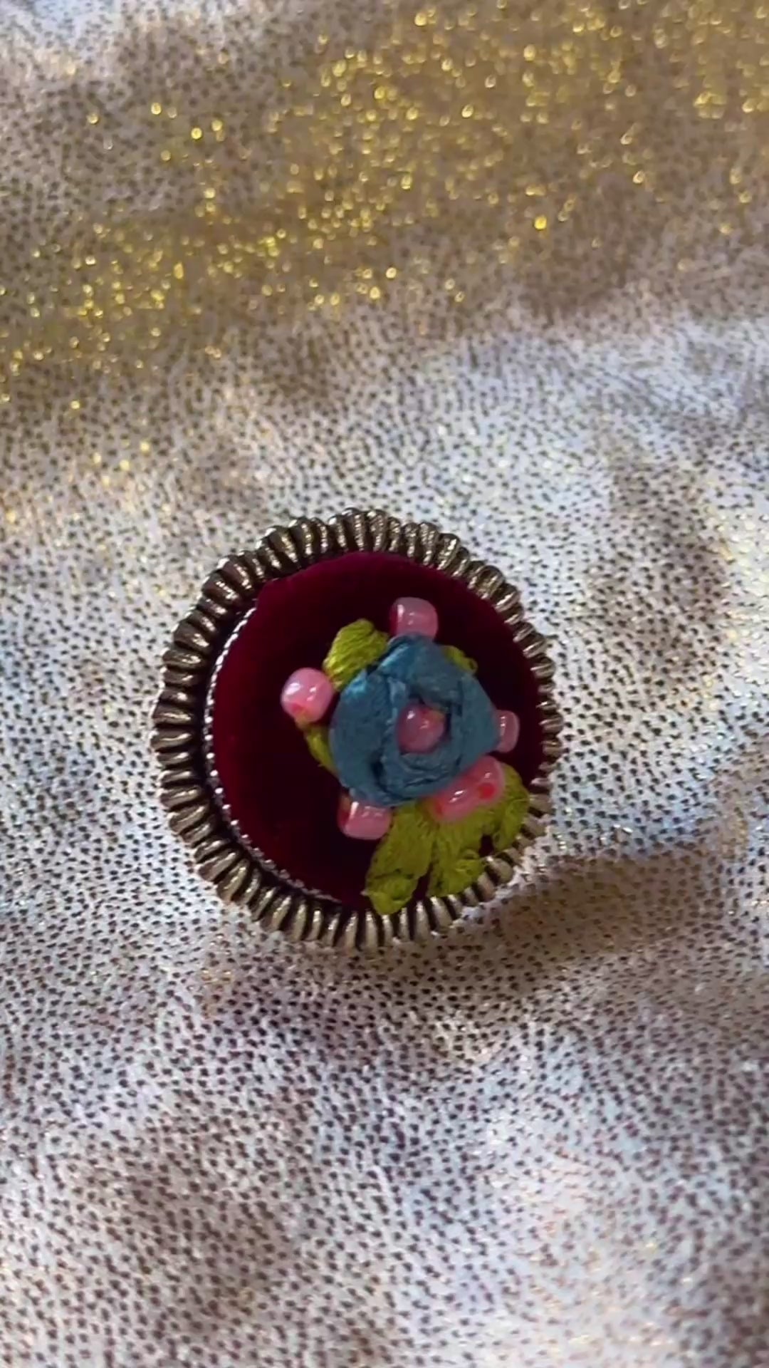 Royal Plum Ribbon-Work Velvet Ring