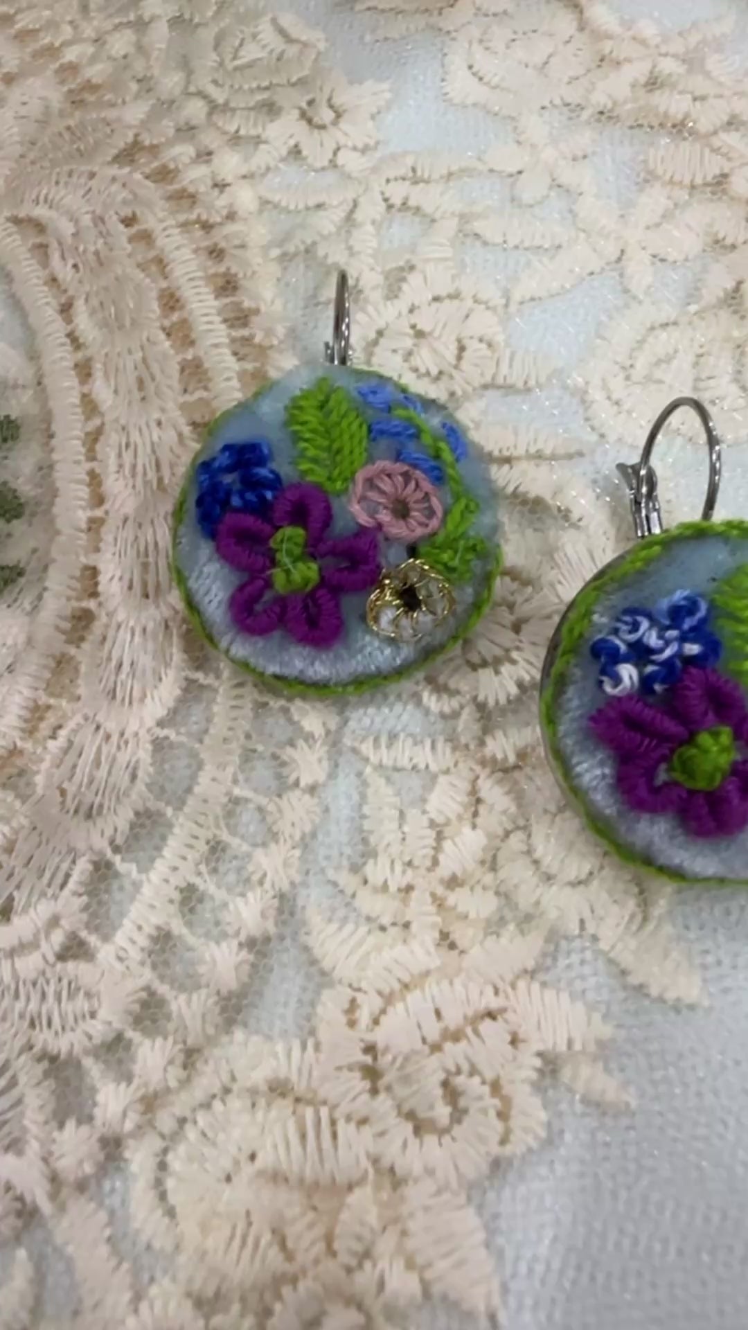 Meadow Wildflower Mosaic Hand-Embroidered Statement Earrings