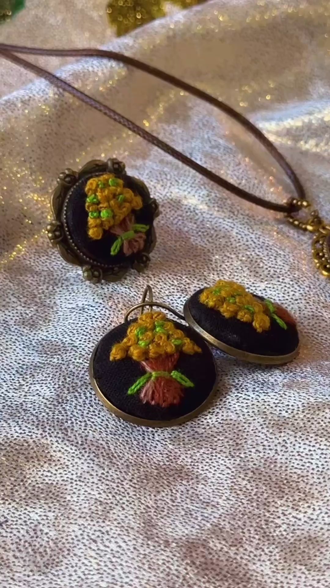 Golden Harvest Hand-Embroidered Bouquet Ring