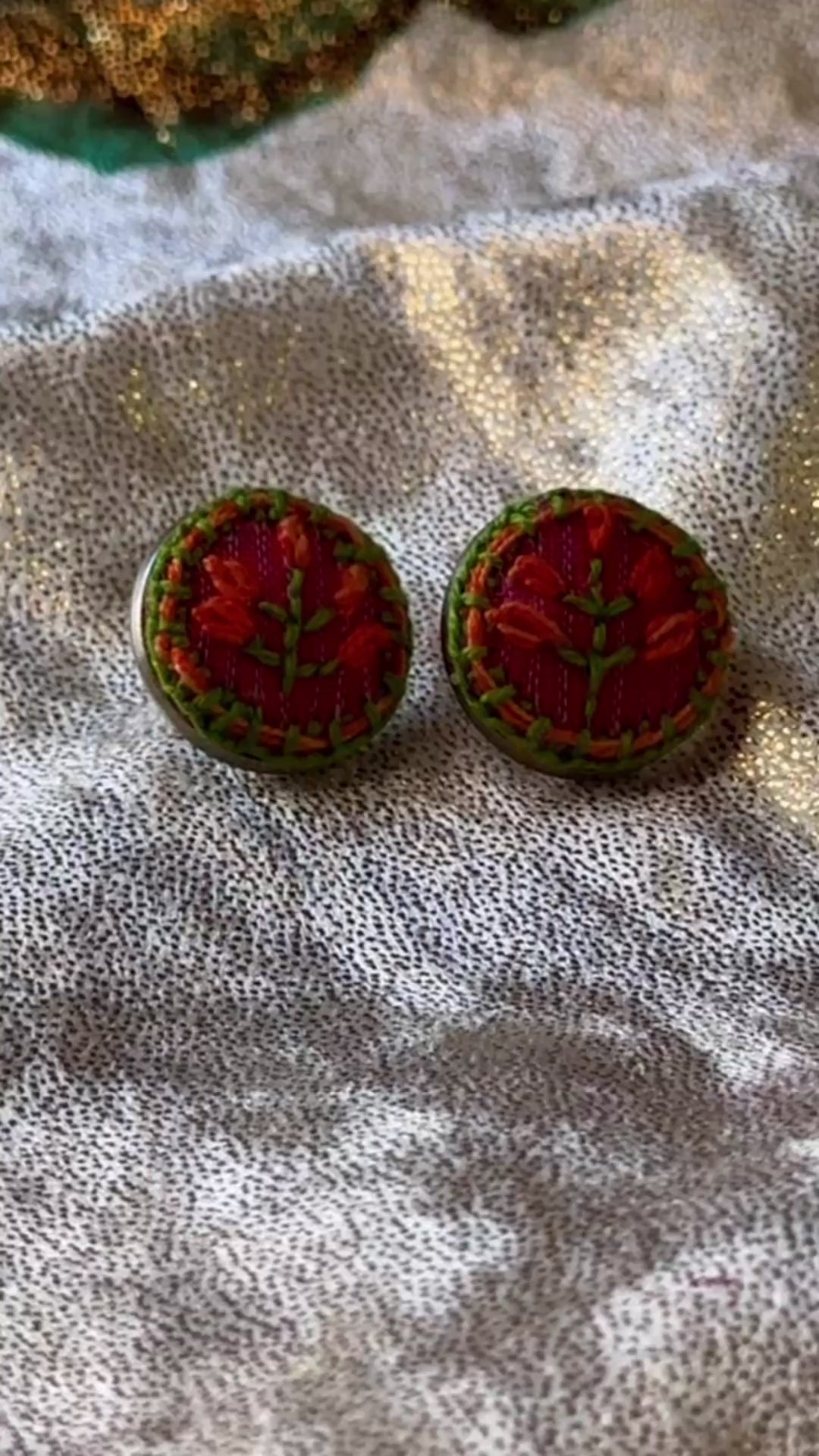 Terracotta Bloom Hand-Embroidered Studs