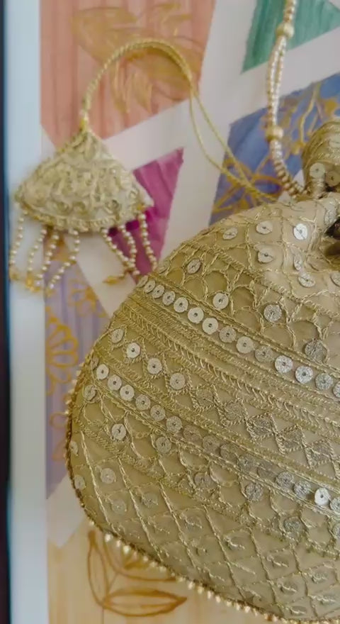 Zarnaab (زرناب): Golden Hand-Embellished Bridal Potli