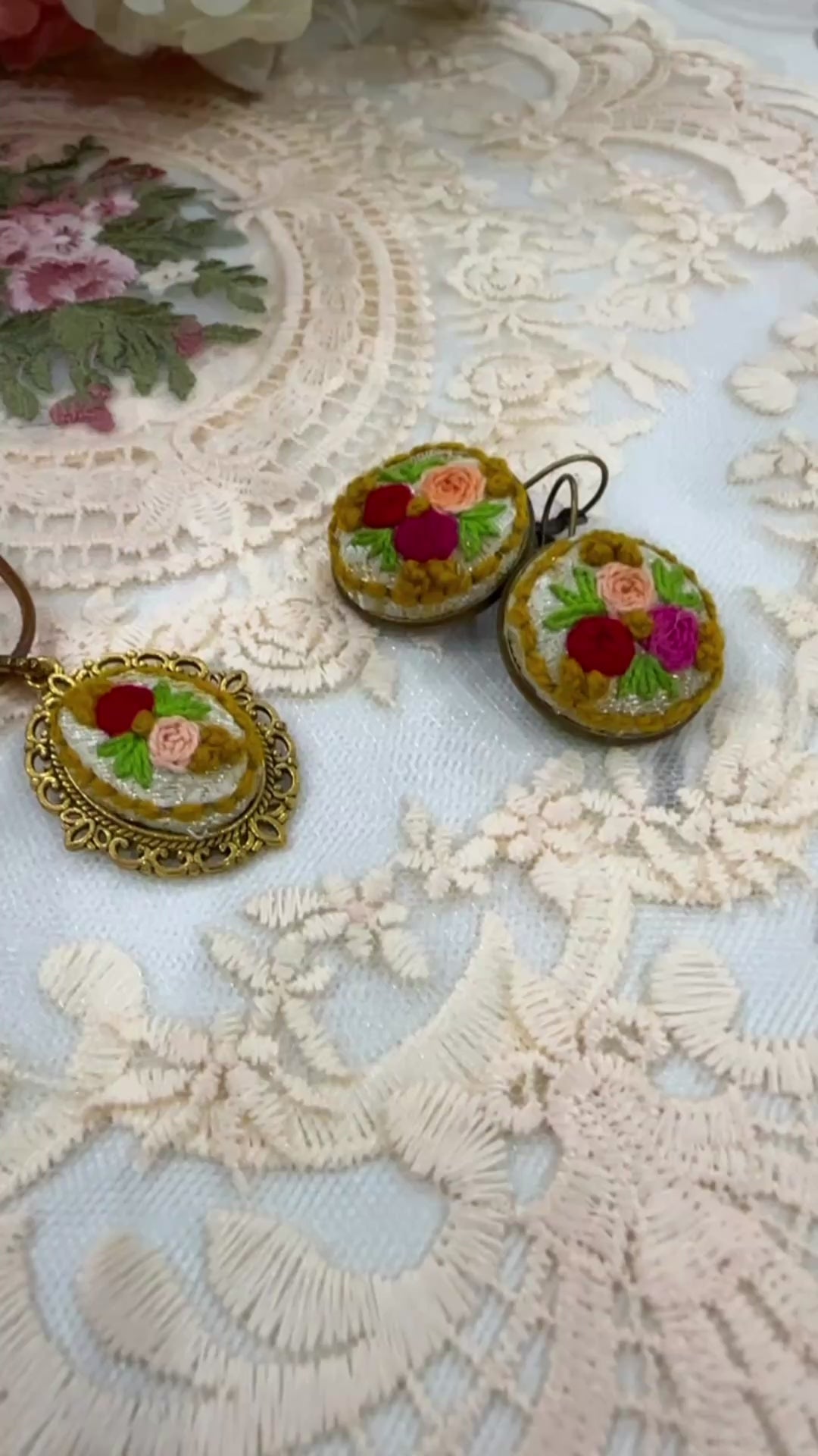 Vintage Rose Garden Hand-Embroidered Floral Statement Ring