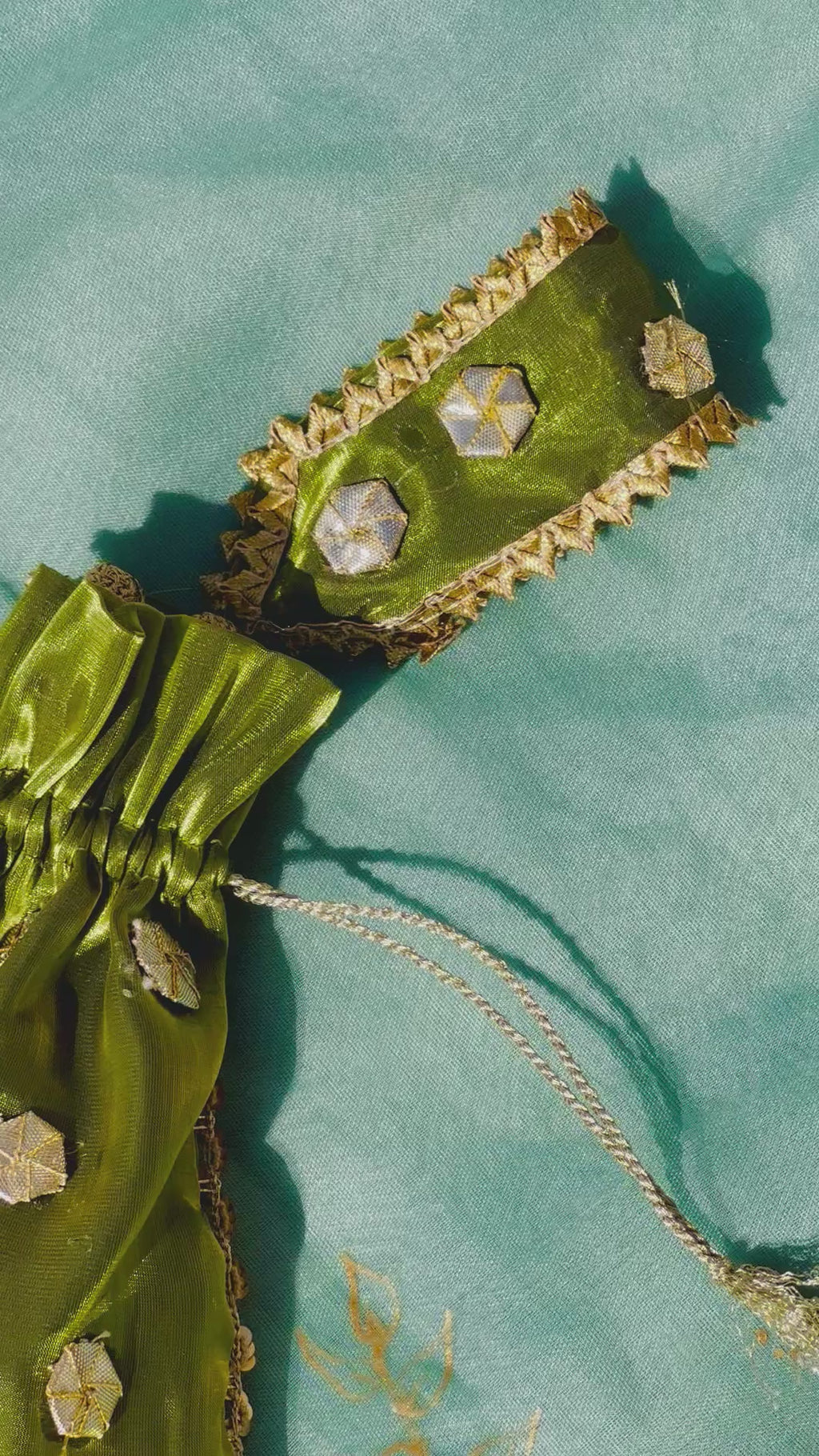 Zamurd Handcrafted Olive Green Gota Work Potli Bag