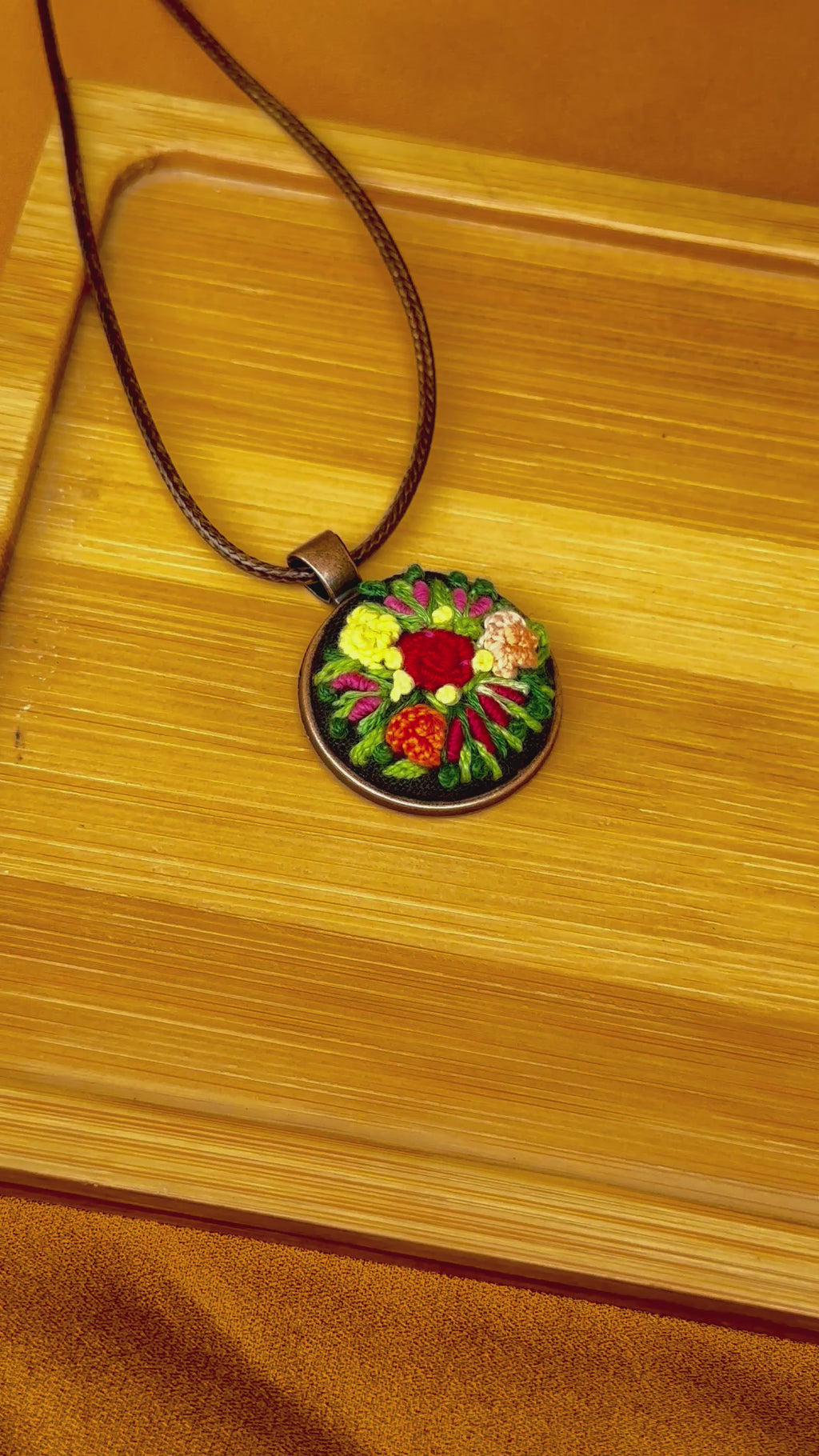 Hand-Embroidered Floral Pendant | Vintage Style Jewelry