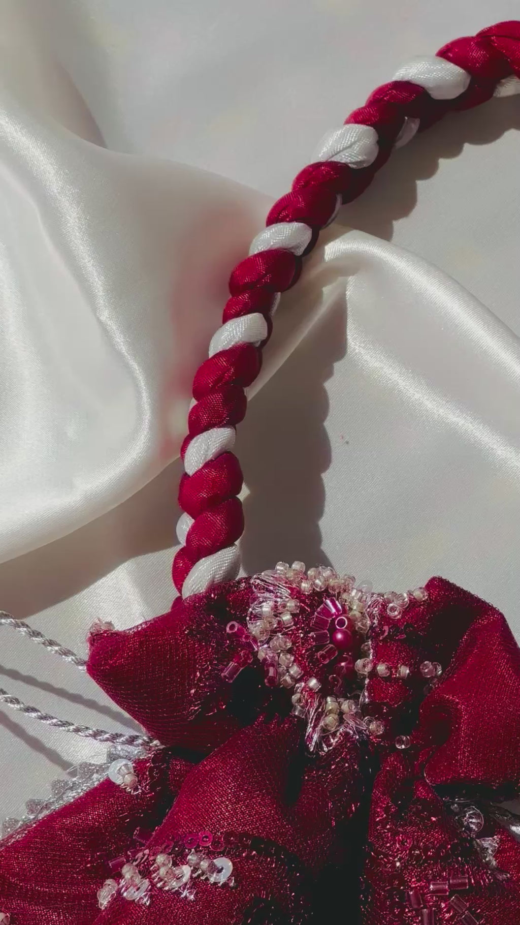 Zar-e-Shahi: Handmade Maroon and Silver Potli Bag