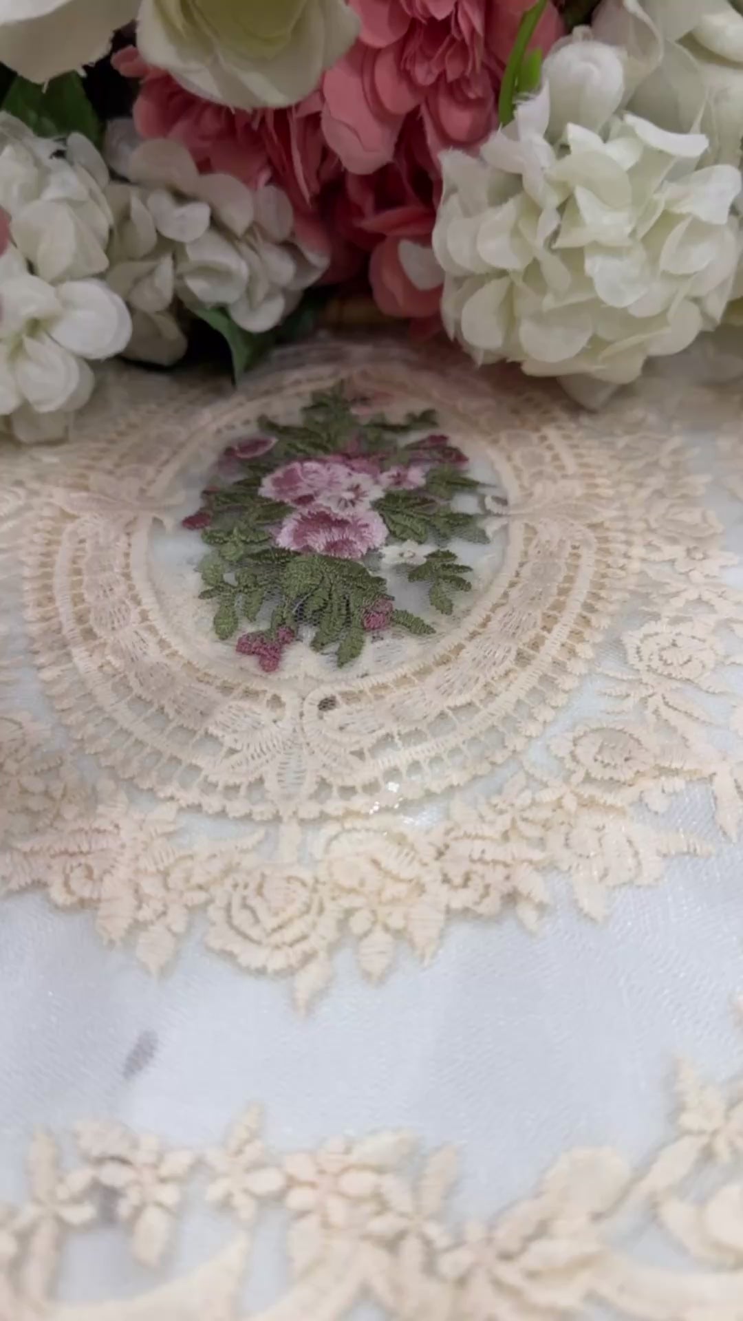 Azure Blossom Garden Hand-Embroidered Floral Pendant Necklace