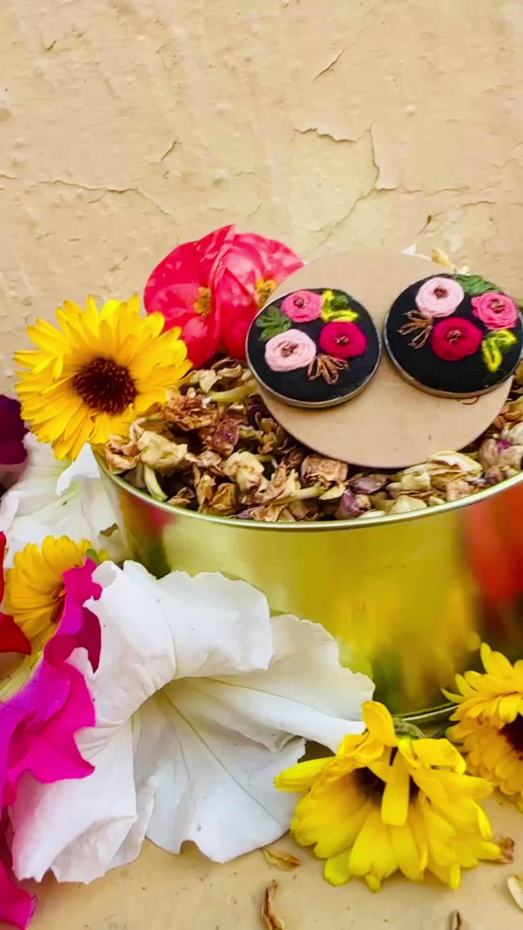 Midnight Rose Hand-Embroidered Floral Stud Earrings - Roshni