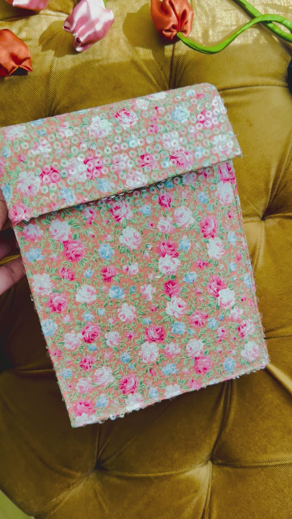 Peach Sorbet: Handmade Floral Sequin Vertical Messenger Bag