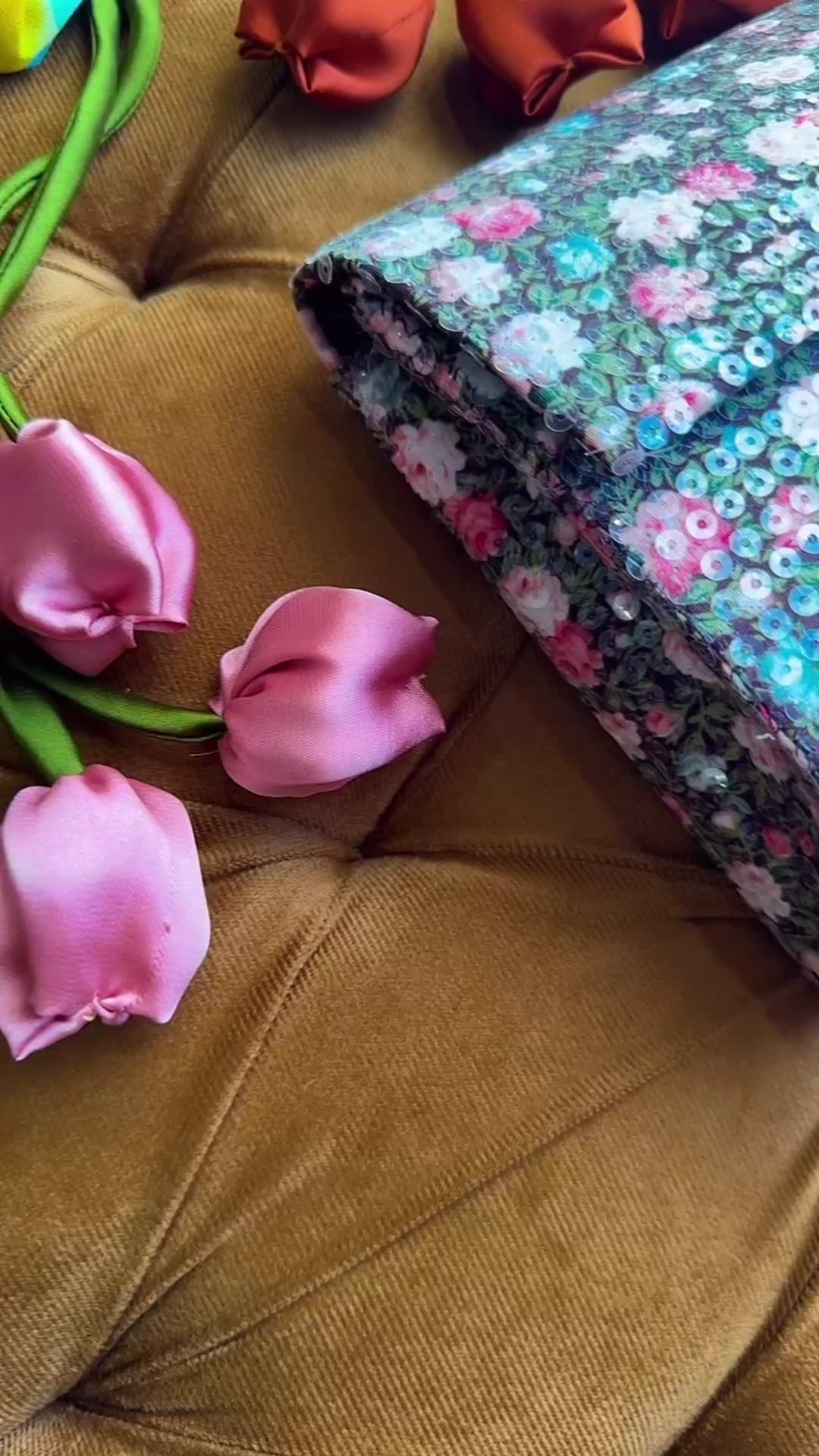 Midnight Garden: Handmade Floral Sequinned Envelope Bag