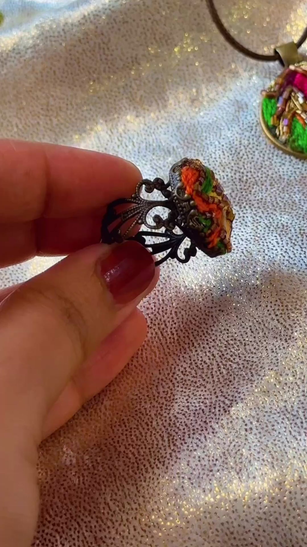 Vintage Filigree Hand-Embroidered "Sunset Zigzag" Ring