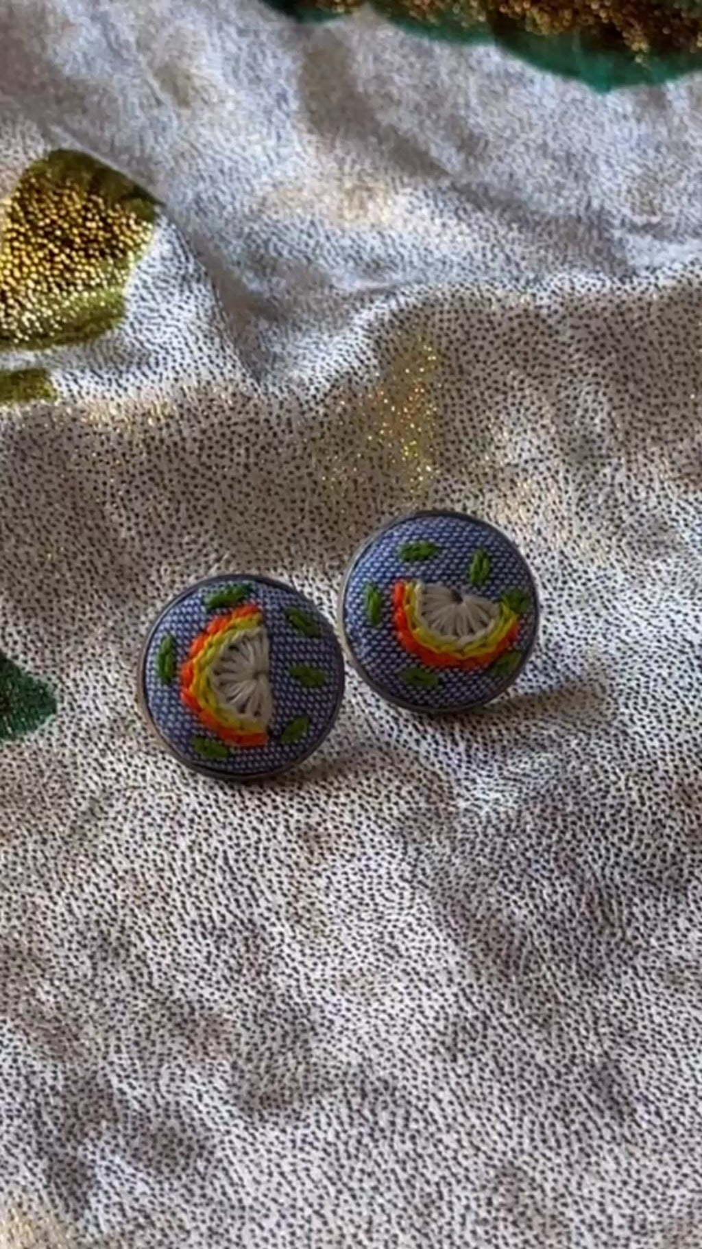 Zesty Citrus Hand-Embroidered Studs