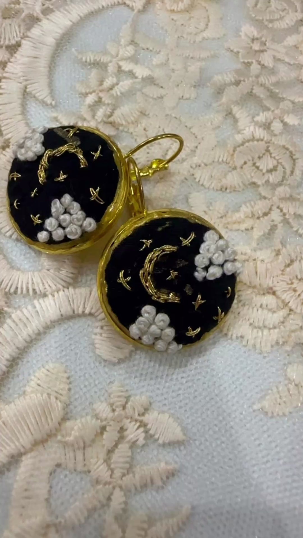 Midnight Stardust Hand-Embroidered Celestial Statement Earrings
