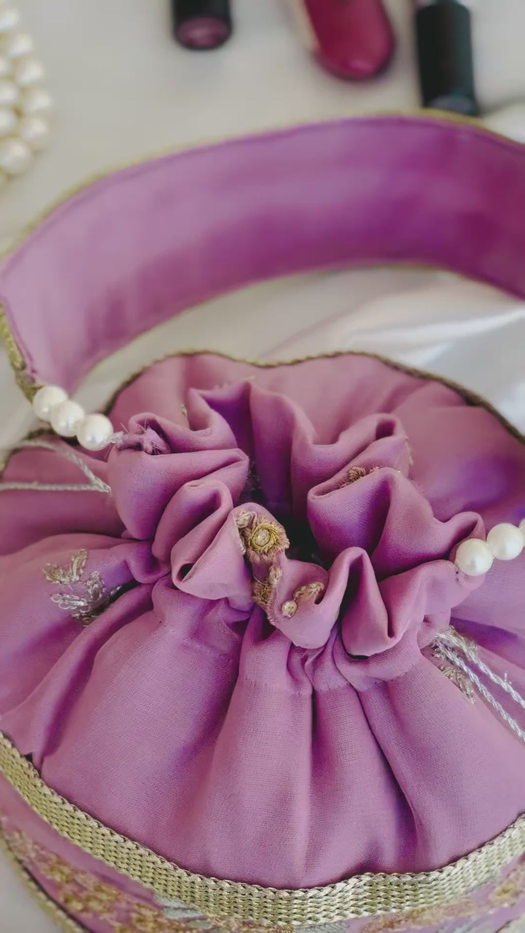 Summan Handcrafted Lilac Embroidered Potli Bag | Silk Bridal & Festive Clutch