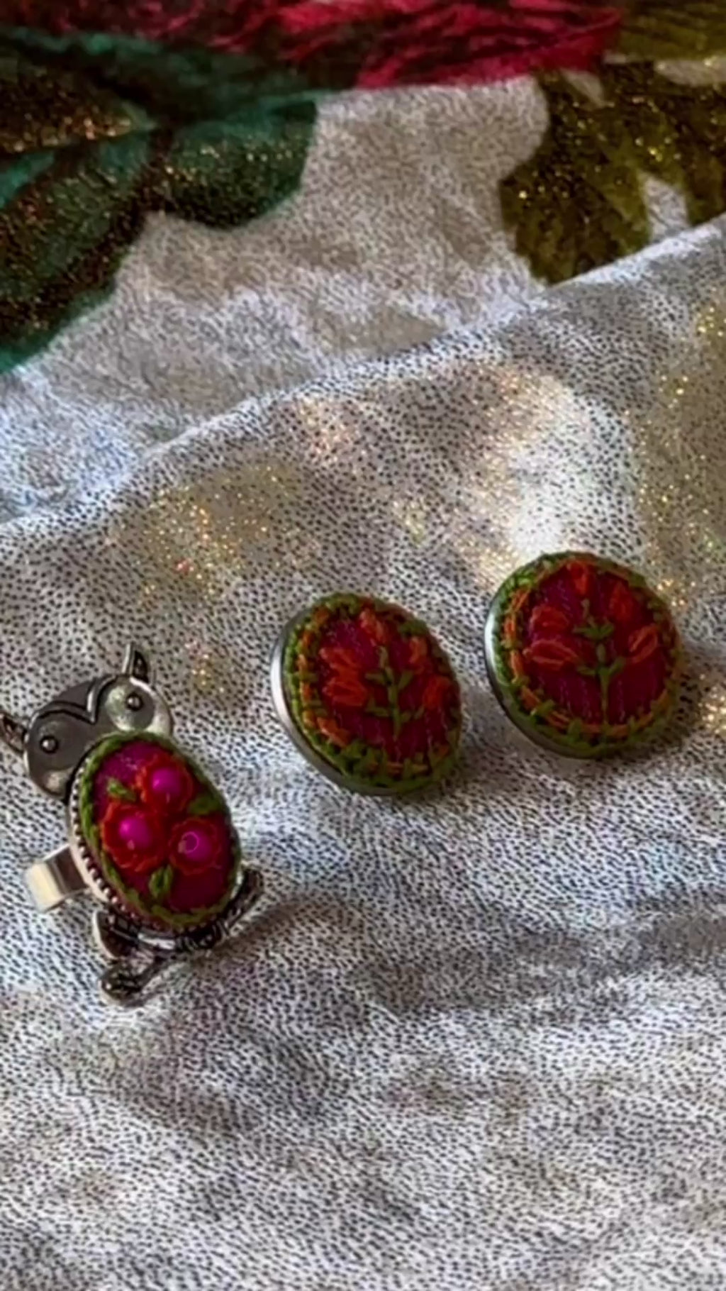 Terracotta Bloom Hand-Embroidered Studs