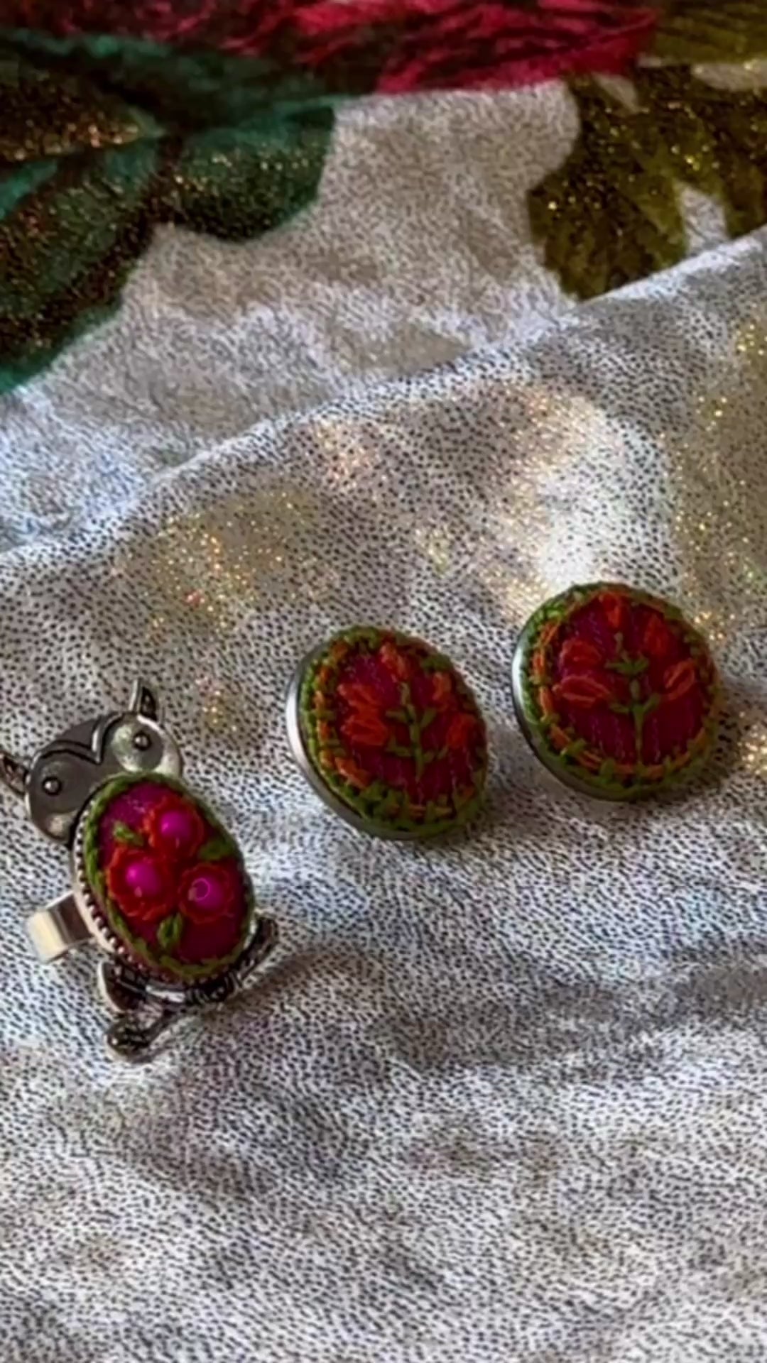 Terracotta Bloom Hand-Embroidered Studs