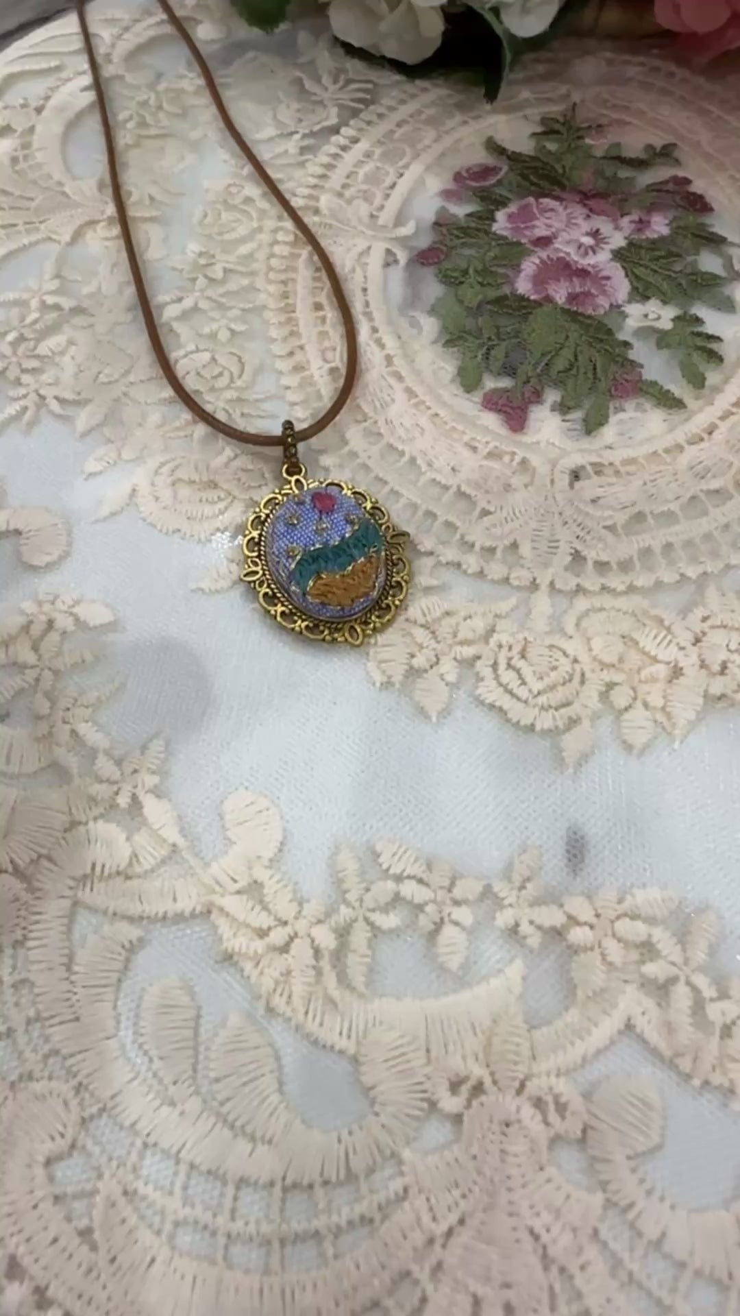 Golden Meadow Day Hand-Embroidered Landscape Statement Earrings