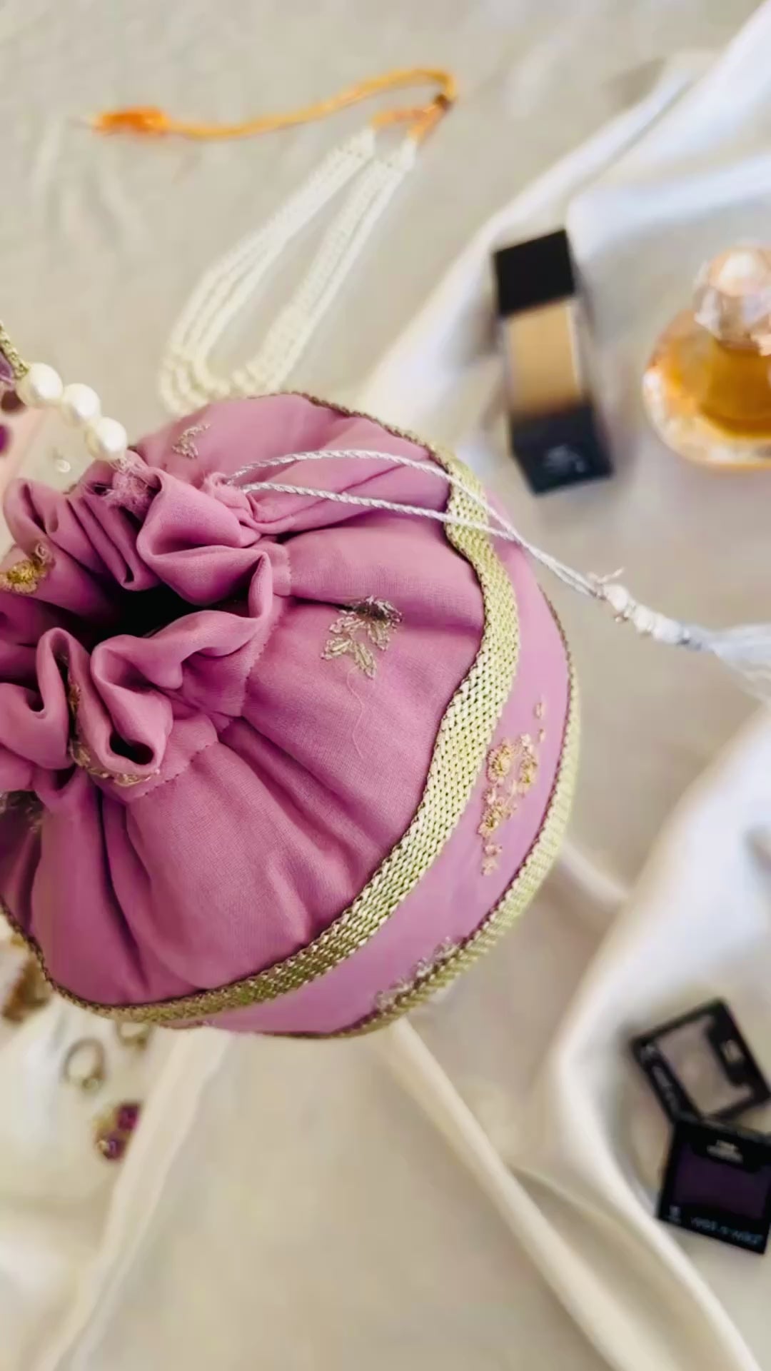 Summan Handcrafted Lilac Embroidered Potli Bag | Silk Bridal & Festive Clutch