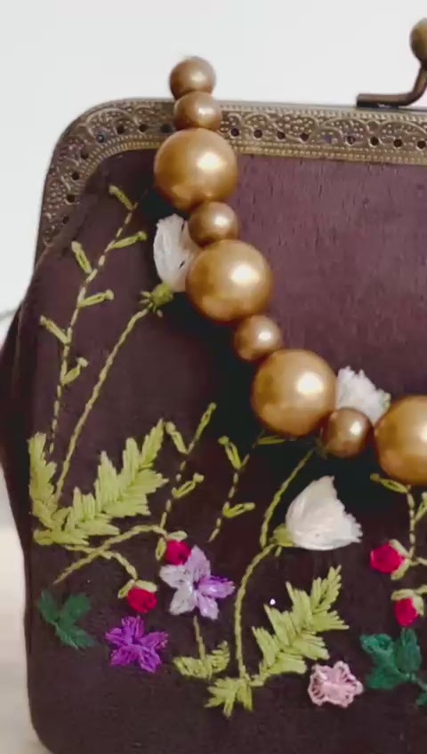 The Dusky Bloom: Hand-Embroidered Velvet Frame Clutch