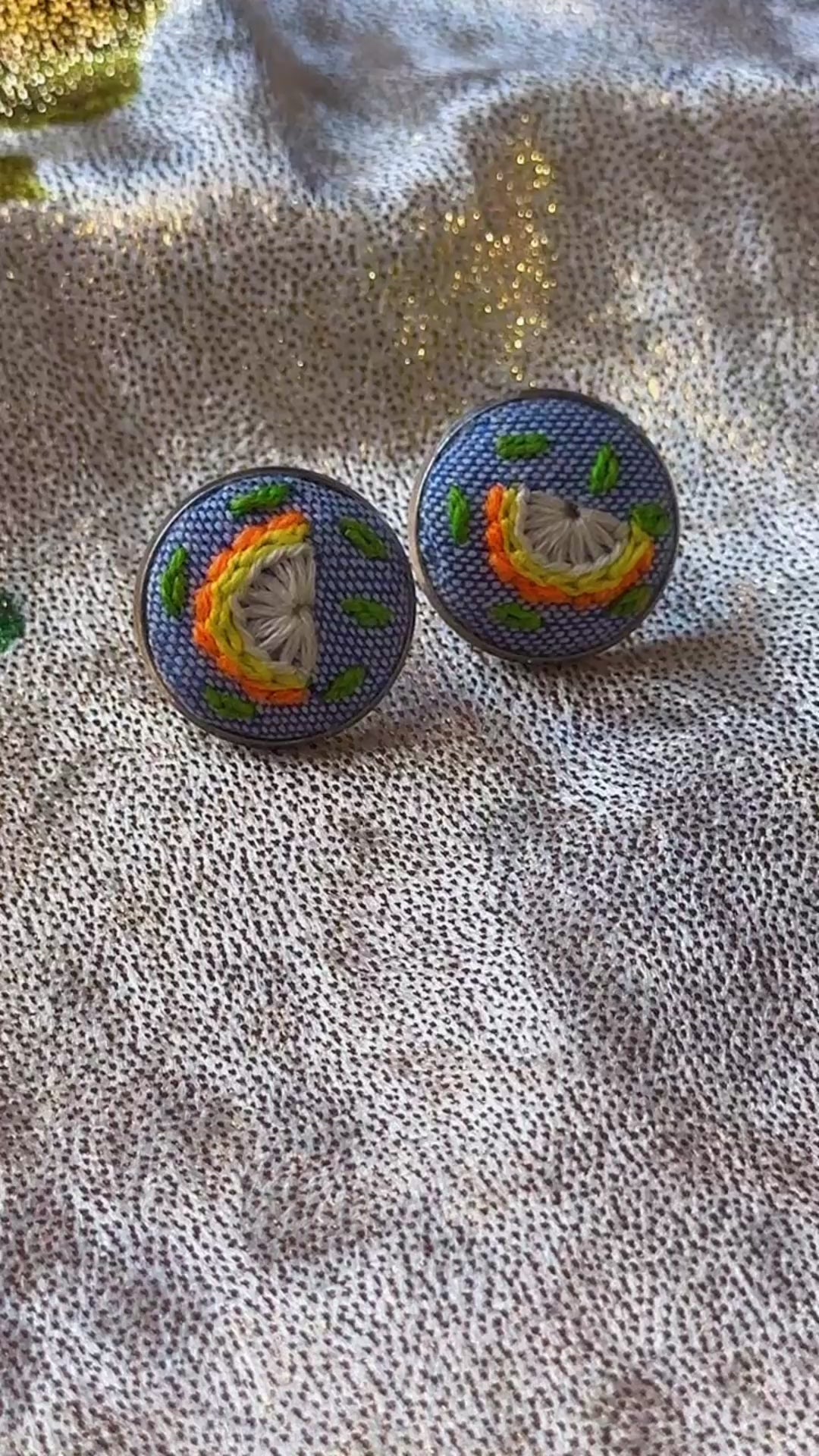 Zesty Citrus Hand-Embroidered Studs