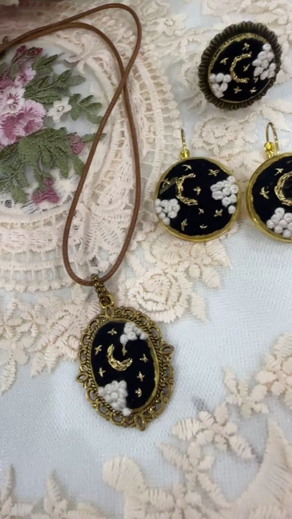 Midnight Stardust Hand-Embroidered Celestial Statement Earrings