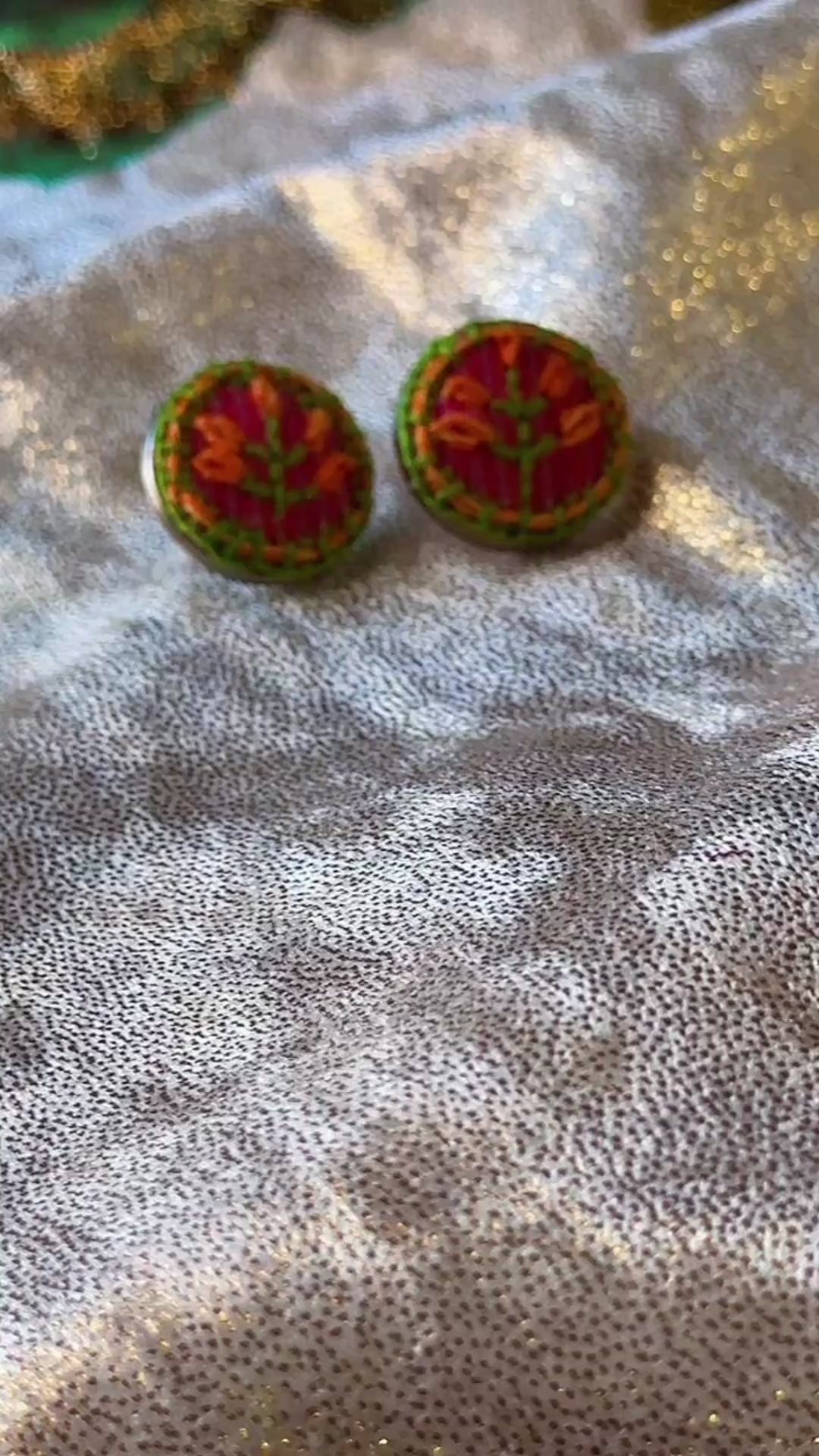 Terracotta Bloom Hand-Embroidered Studs