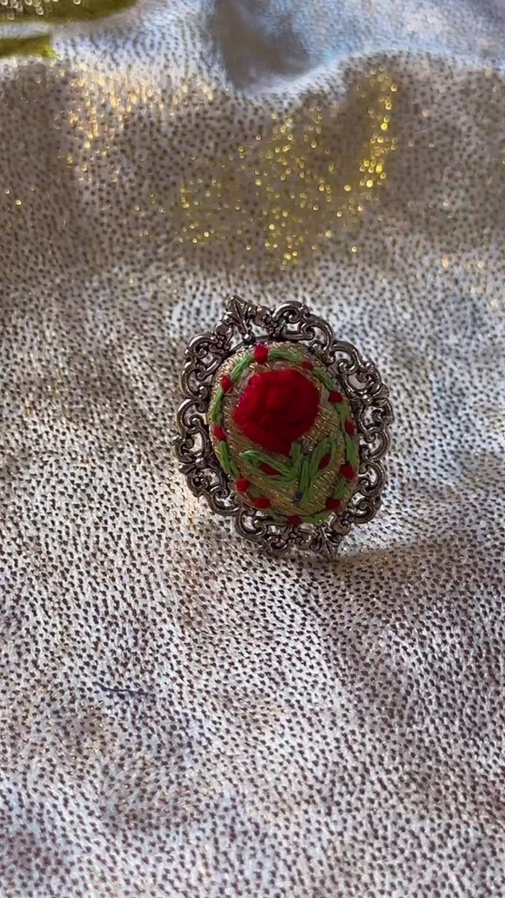 Heritage Bloom Hand-Embroidered Cameo Ring