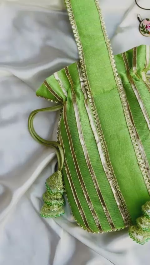 Shabnam: Lime Green Zari Gota Patti Wedding Clutch