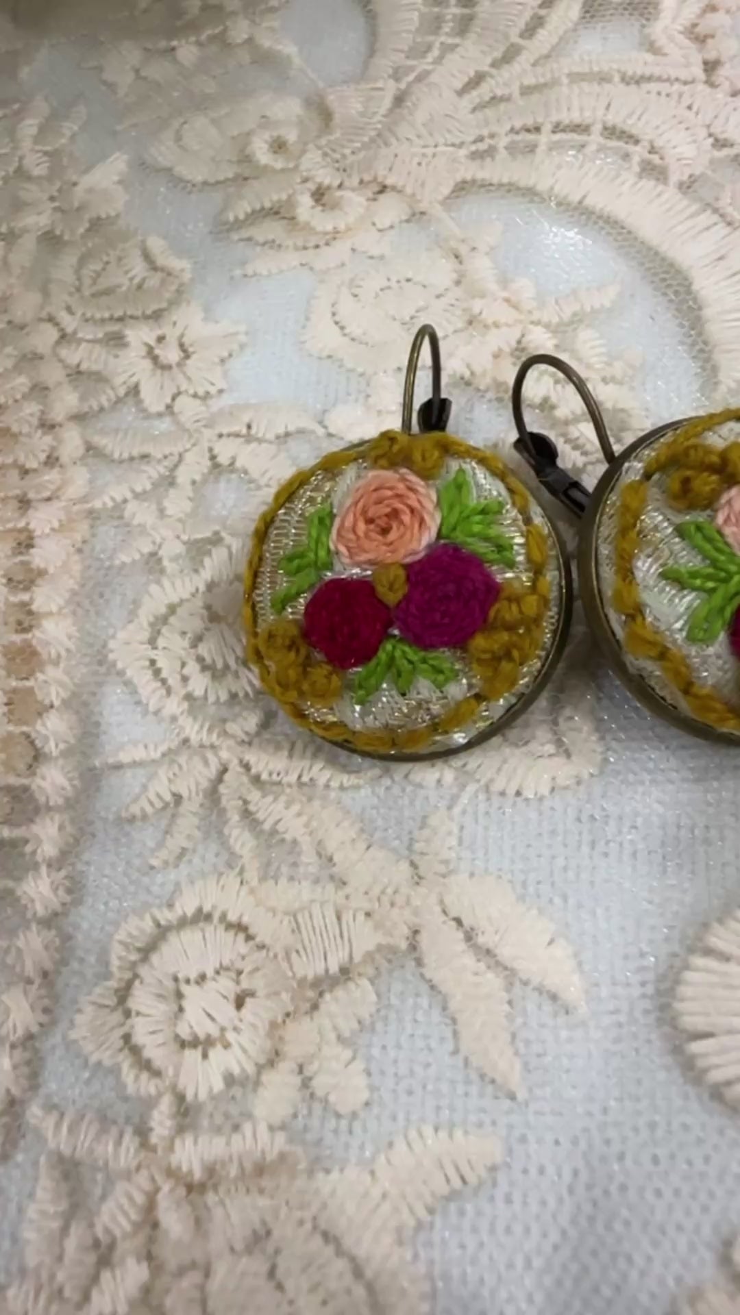 Vintage Rose Garden Hand-Embroidered Floral Statement Earrings