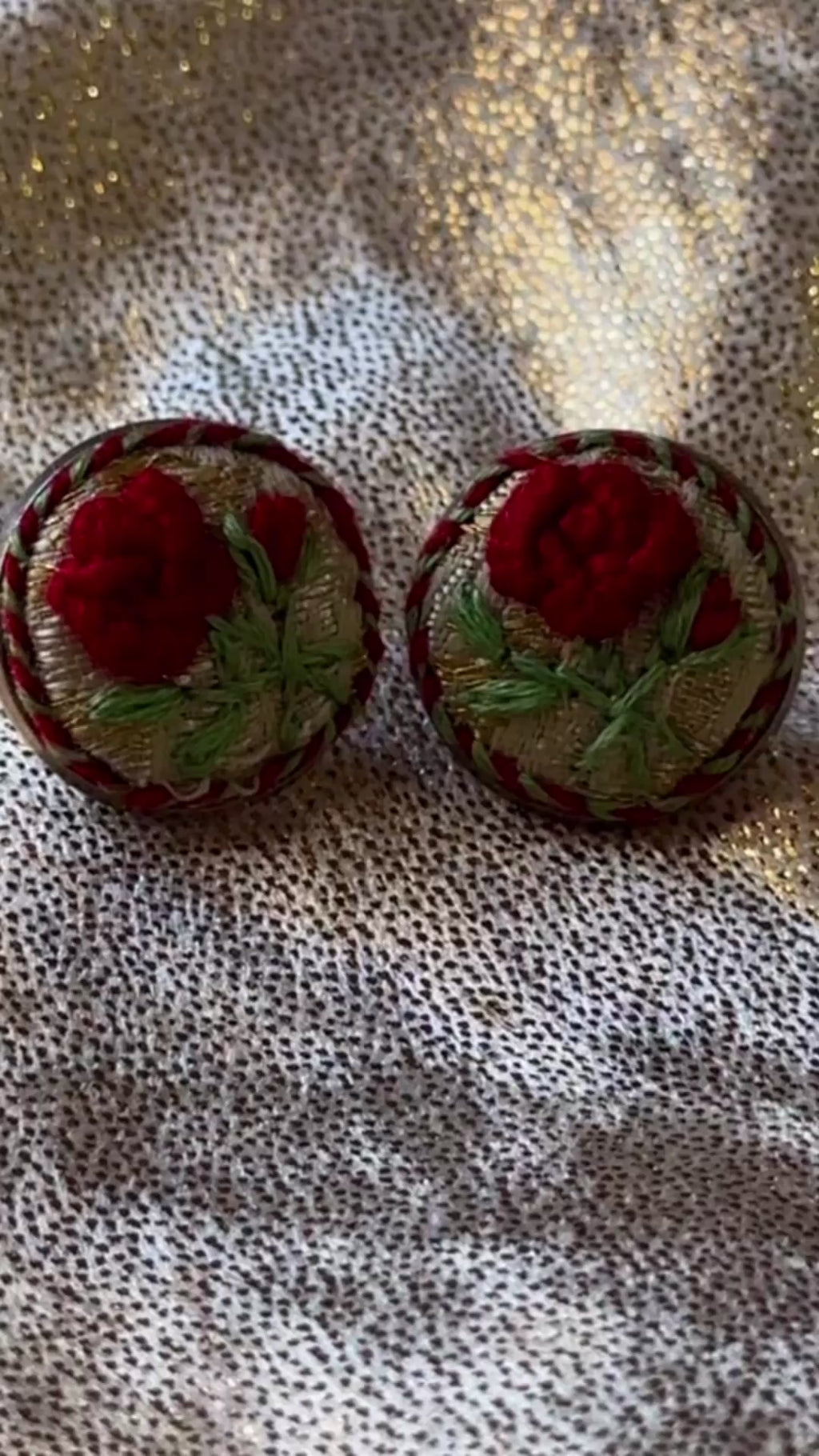 Scarlet Rose Hand-Embroidered Studs