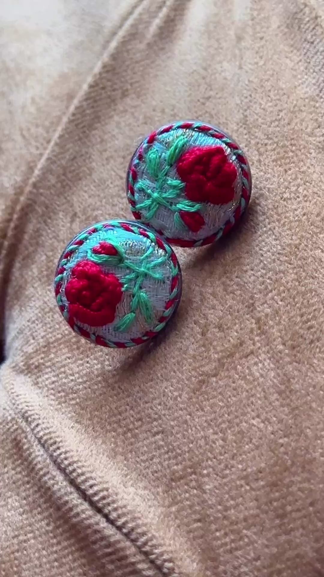 Scarlet Rose Hand-Embroidered Studs