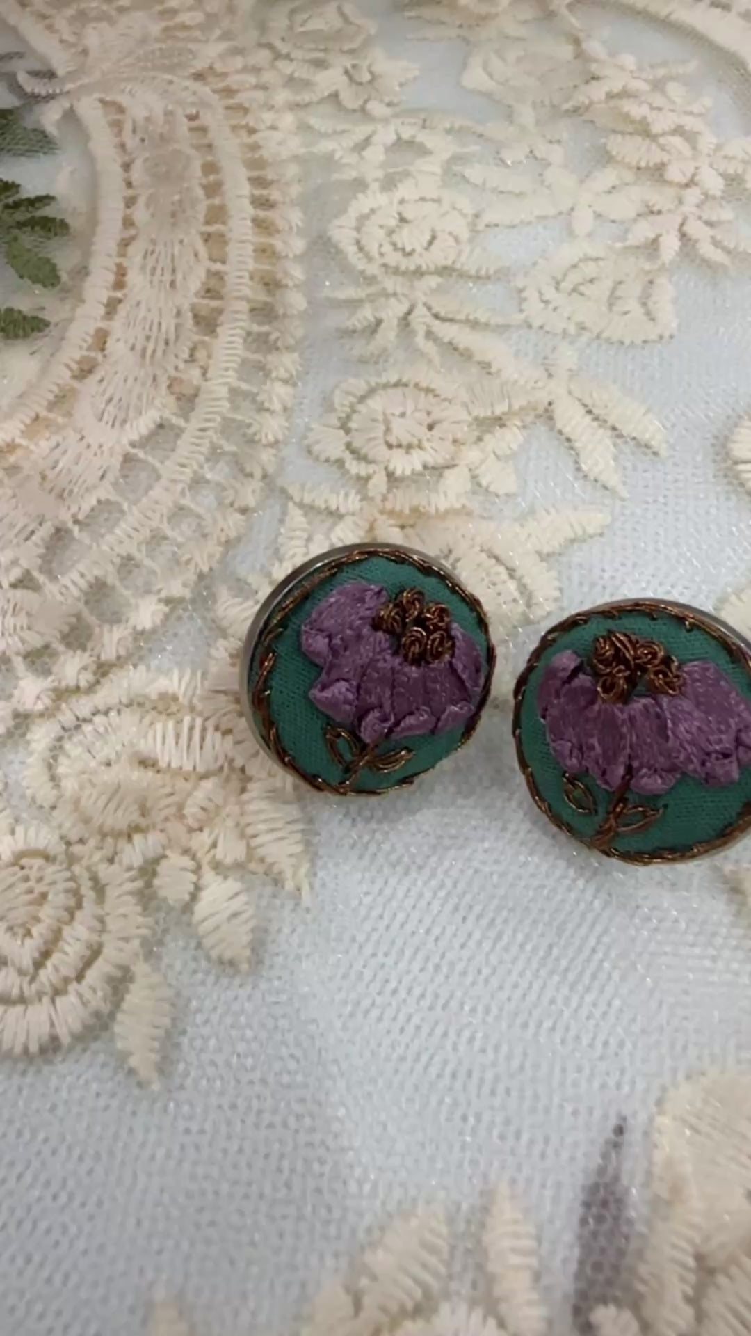 Teal Blossom Grace Ribbon-Work Floral Statement Earrings