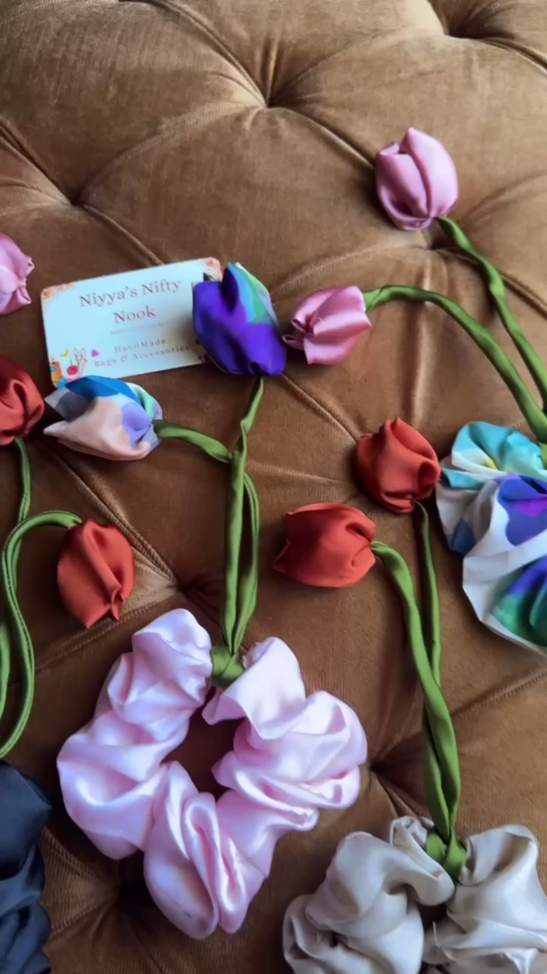 Champagne & Terracotta Tulip Scrunchie - Handmade Floral Tie