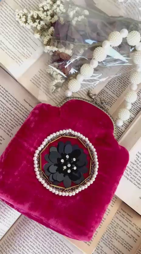 The Fuchsia Fantasy: Vintage Velvet Jewel Box Clutch