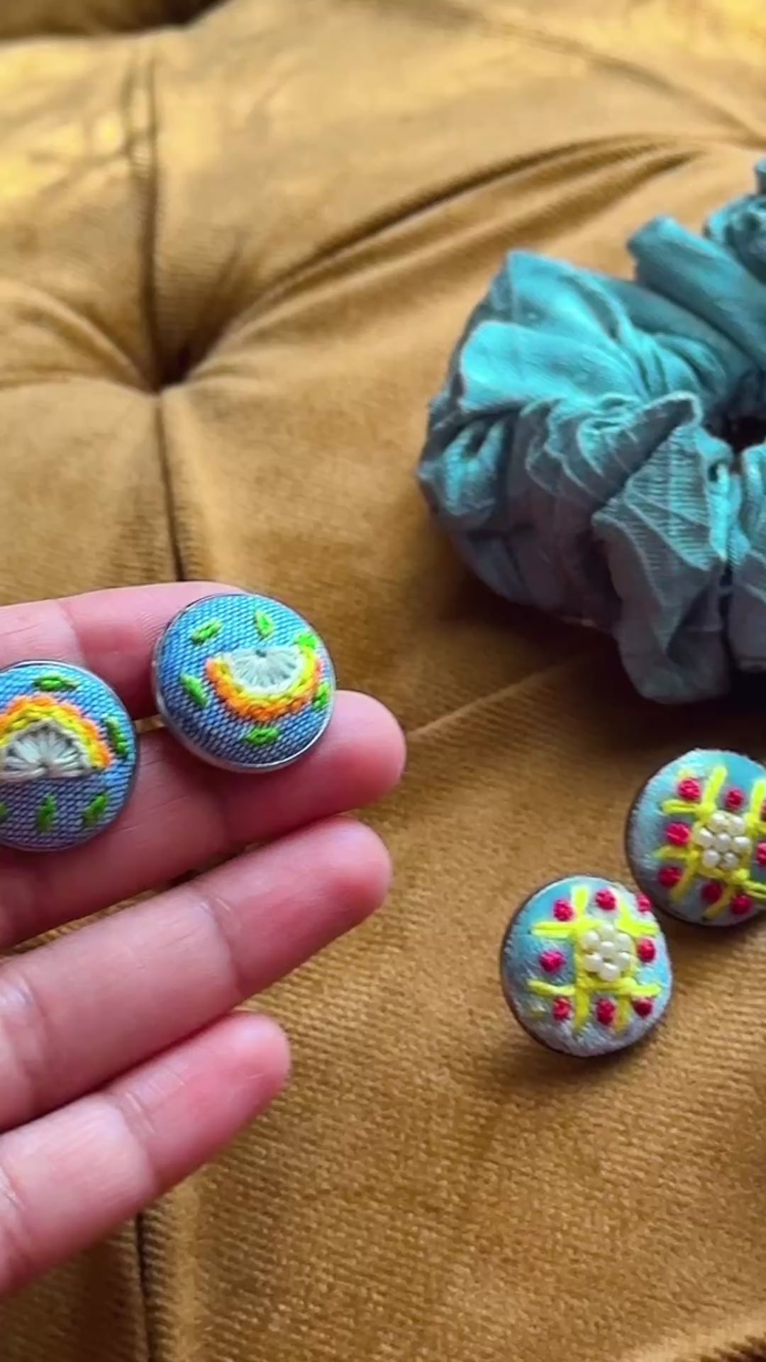 Zesty Citrus Hand-Embroidered Studs