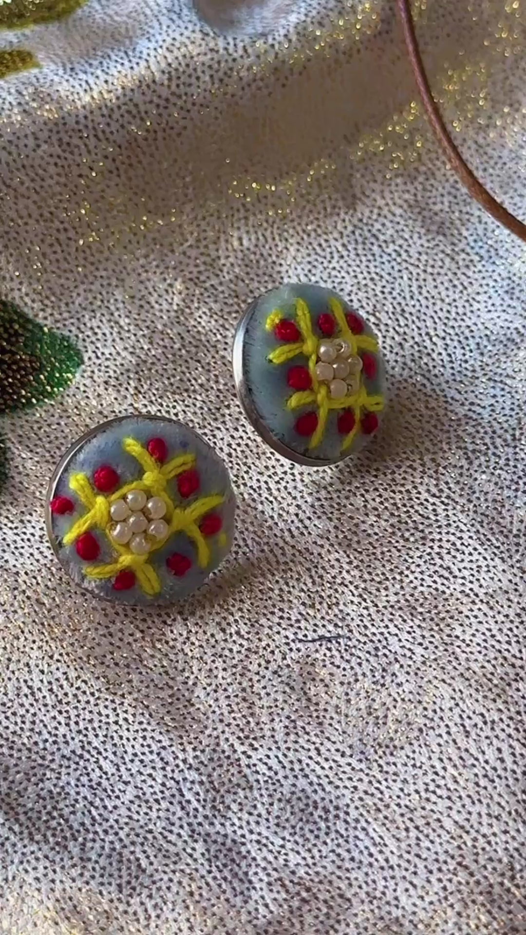 Pearl Lattice Hand-Embroidered Studs