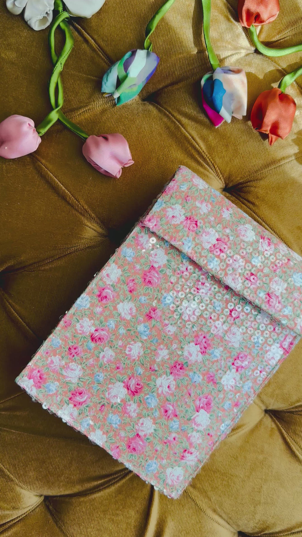 Peach Sorbet: Handmade Floral Sequin Vertical Messenger Bag